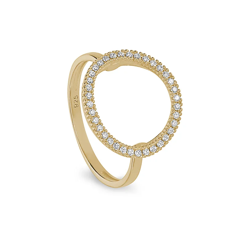 Ladies rings vintage shine -Gold Finish Sterling Silver Micropave Open Circle Ring with Simulated Diamonds