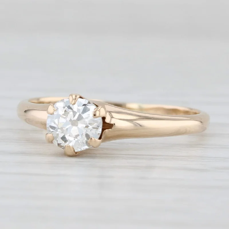 Ladies wedding rings plush vows -Antique 0.58ct Old European Diamond Solitaire Engagement Ring 14k Gold Size 7.75