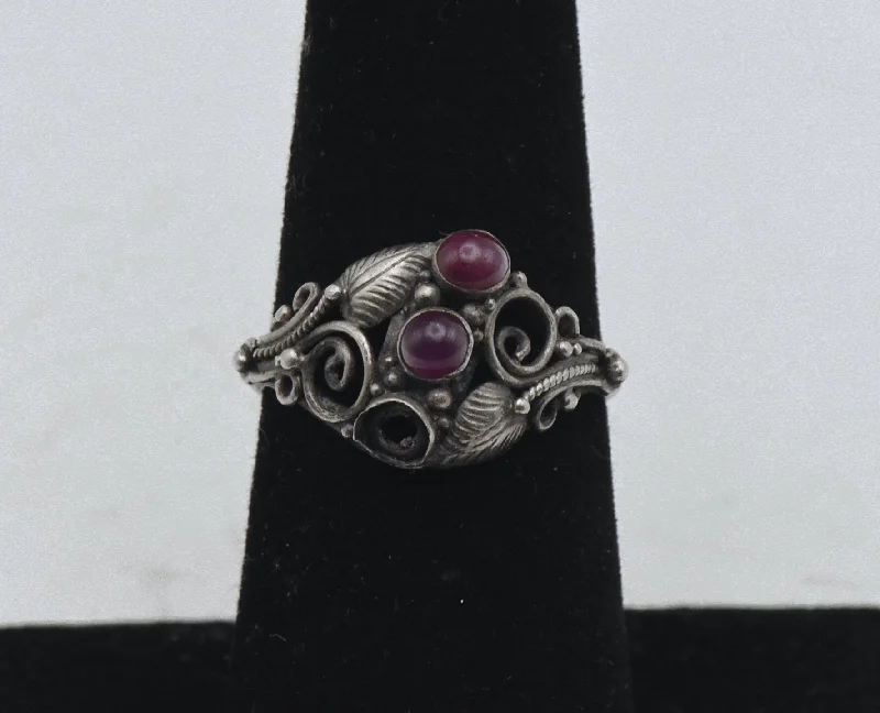 Ladies rings for special occasions -Vintage Handmade Sterling Silver and Ruby Art Nouveau Style Ring - Size 6.25