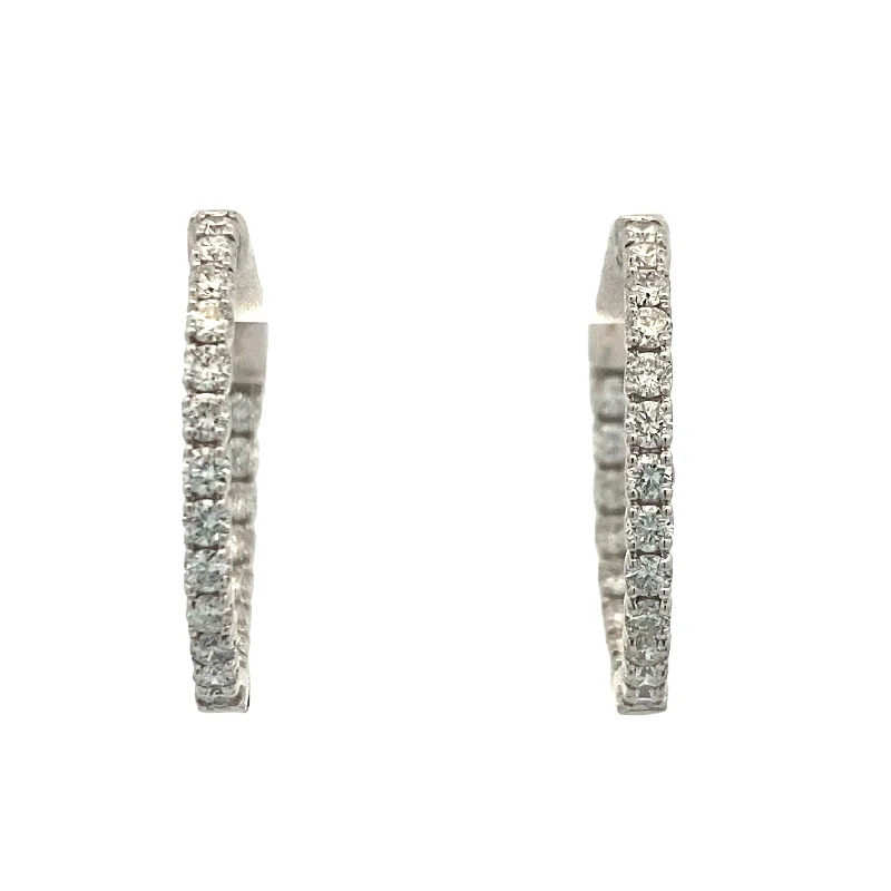 Ladies earrings forged shine -1.0CTW Diamond In-Out Hoop Earrings in White Gold