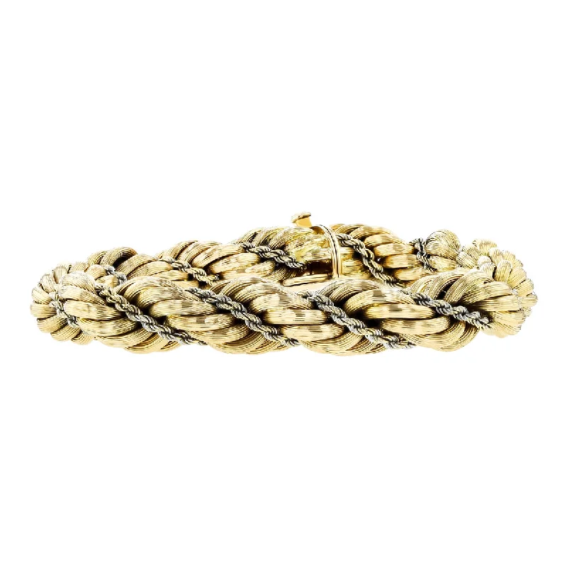 ladies-ethnic-multi-strand-bracelets-Two-tone 18K Gold Twisted Rope Bracelet