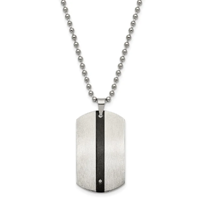 ladies-ethnic-y-drop-necklaces-Mens Stainless Steel Black Plated & CZ Eagle Dog Tag Necklace, 22 Inch