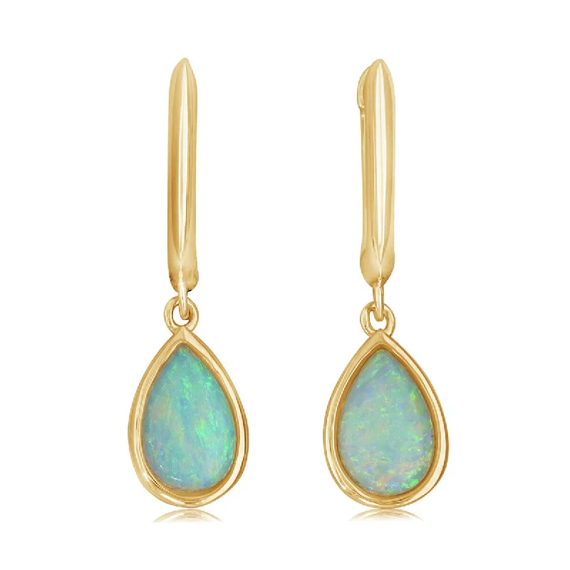 Ladies earrings for journey charm -Australian Opal Drop Earrings in Yellow Gold by Parle