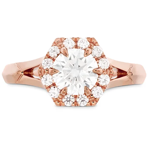 Ladies wedding rings rose gold shine -Hearts On Fire Hexagonal Split Shank Diamond Engagement Ring