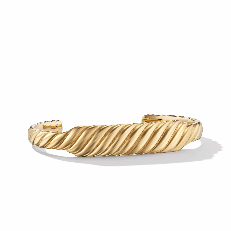 ladies-classic-leather-wrap-bracelets-Sculpted Cable Contour Bracelet in 18K Yellow Gold