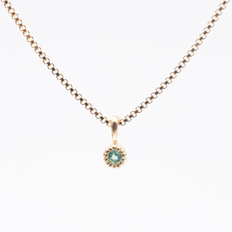 ladies-figaro-chain-silver-necklaces-Gold Vermeil Tiny Milgrain Edge Emerald Necklace