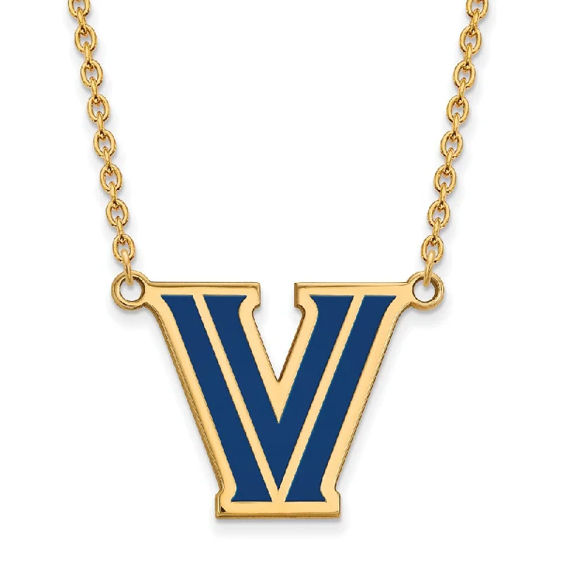 ladies-classic-multi-strand-necklaces-14k Gold Plated Silver Villanova U Large Enamel Pendant Necklace