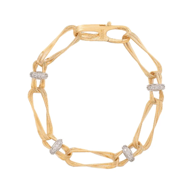 ladies-minimalist-chain-link-bracelets-18K Yellow Gold Twisted Double Coil Link Bracelet With Diamonds