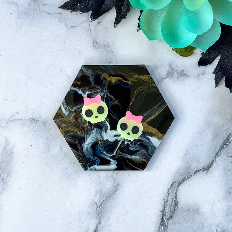 Ladies earrings for silver years -Skull Stud Earrings (Glow in the Dark!)