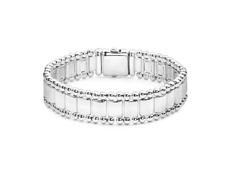 ladies-birthstone-slider-bracelets-Anthem Caviar Lined Link Bracelet in Sterling Silver, Size 7