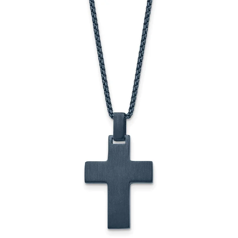 ladies-delicate-y-drop-necklaces-Dark Gray Plated Stainless Steel Small Brushed Cross Necklace, 22 Inch