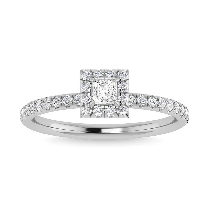 Ladies wedding rings for prom-night vows -Diamond 3/4 Ct.Tw. Princess Cut Engagement Ring in 14K White Gold