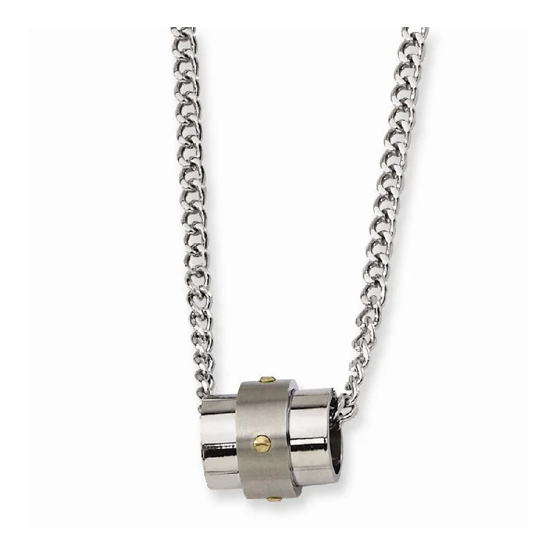 ladies-wedding-bar-pendant-necklaces-Stainless Steel and Gold Tone Accent Barrel Necklace