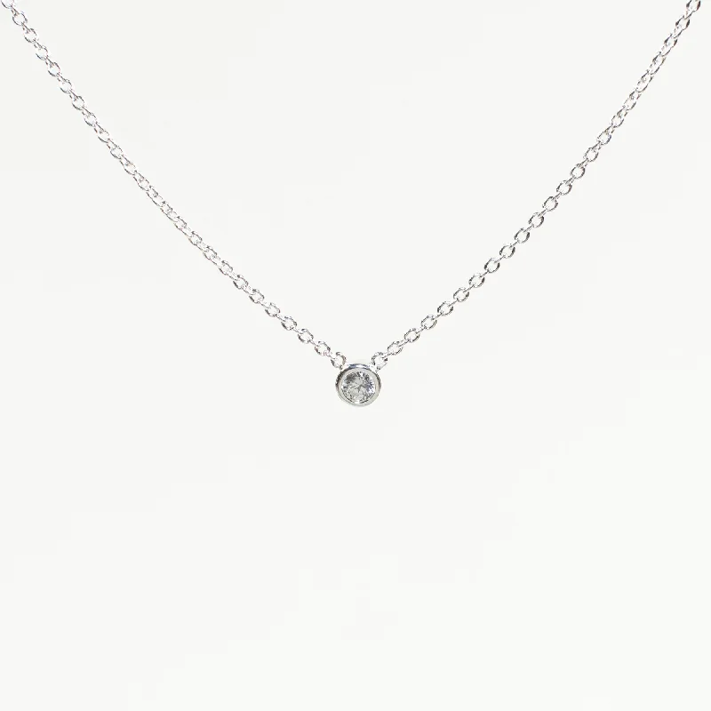 ladies-sterling-silver-bar-pendant-necklaces-Solitaire Cubic Zirconia Silver Necklace