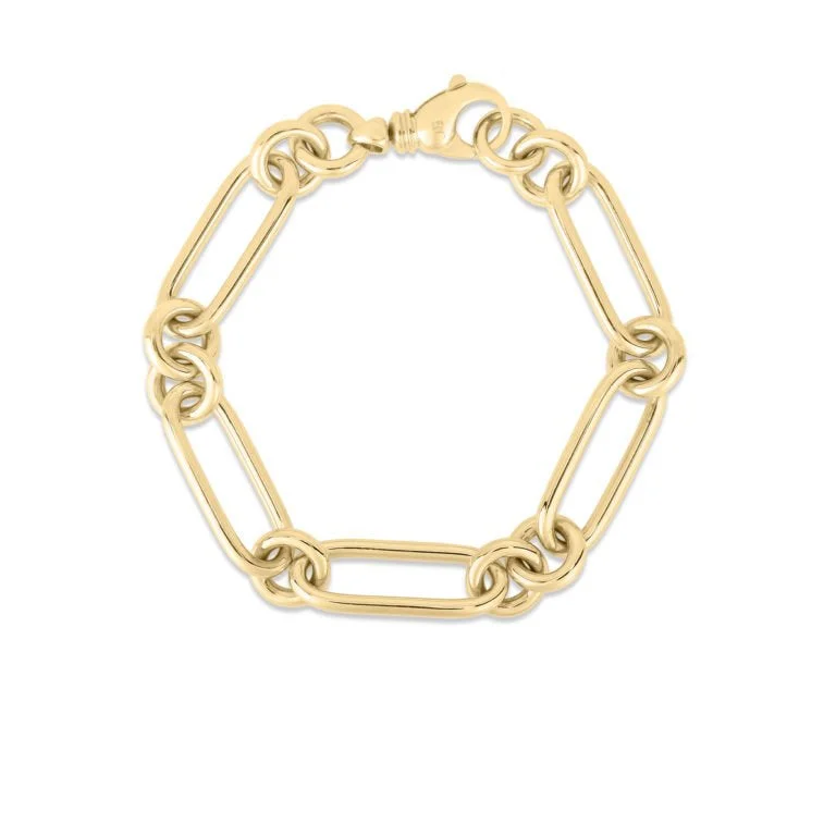 ladies-artisan-rigid-link-bracelets-Bold Alternating Link Bracelet in 18k Yellow Gold 7in