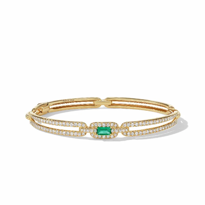 ladies-heart-leather-wrap-bracelets-Stax Single Link Stone Bracelet in 18K Yellow Gold with Emerald and Pave Diamonds