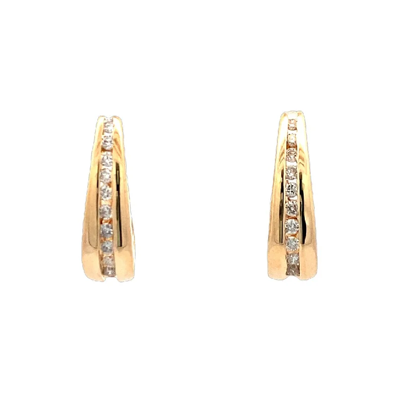 Ladies earrings with hope drops -Estate  J Hook Diamond Earrings in Yellow Gold