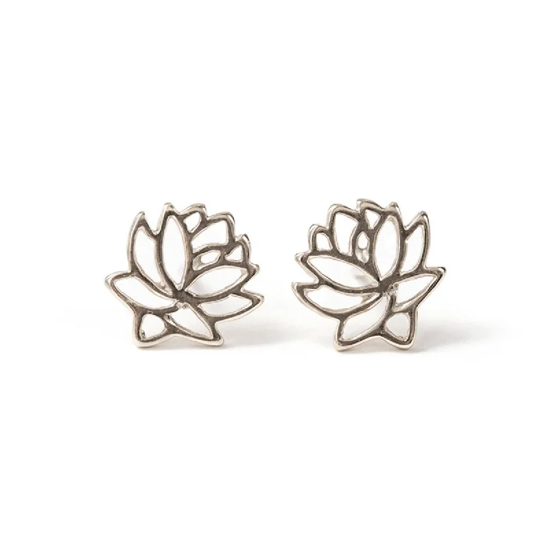 Ladies earrings with jet sapphire -Lotus Flower Stud Earrings