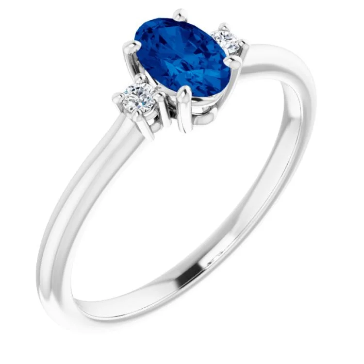 Ladies rings with whale shine -Platinum Lab-Grown Blue Sapphire & .04 CTW Natural Diamond Ring