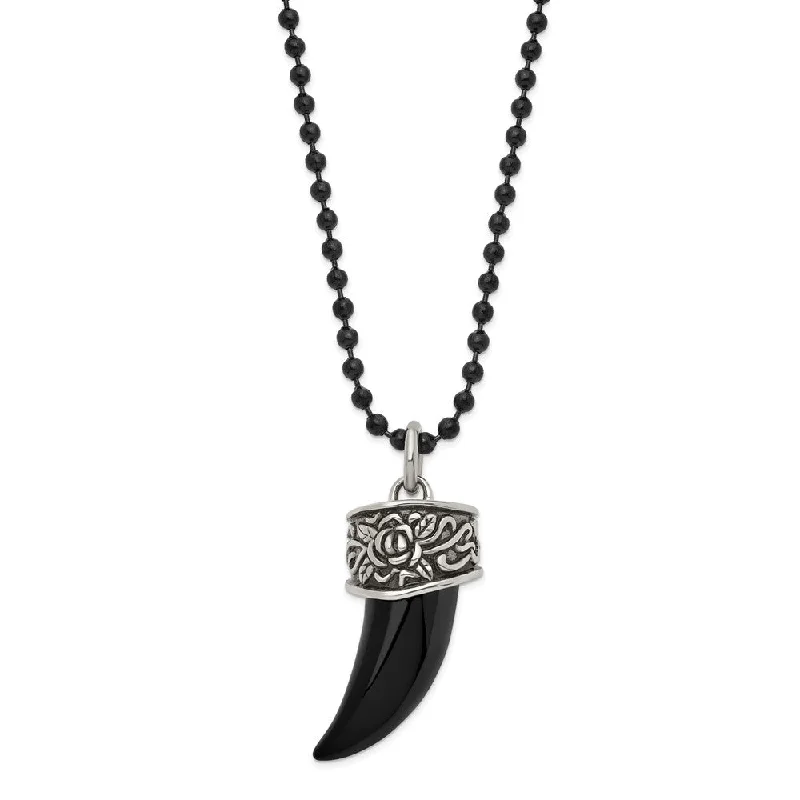 ladies-bridal-bar-pendant-necklaces-Mens Stainless Steel Antiqued & Black Plated 3D Claw Necklace, 20 Inch