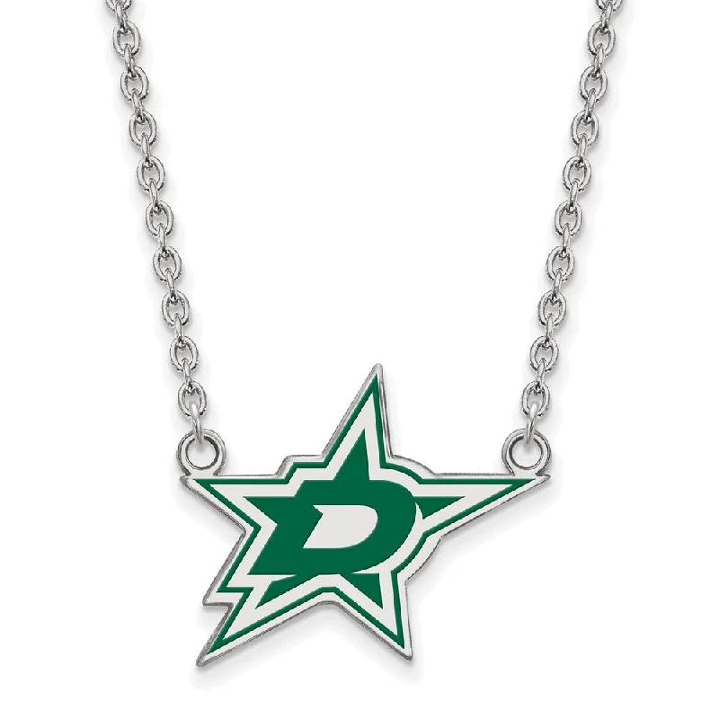 ladies-gemstone-box-chain-necklaces-Sterling Silver NHL Dallas Stars Large Enamel Necklace, 18 Inch