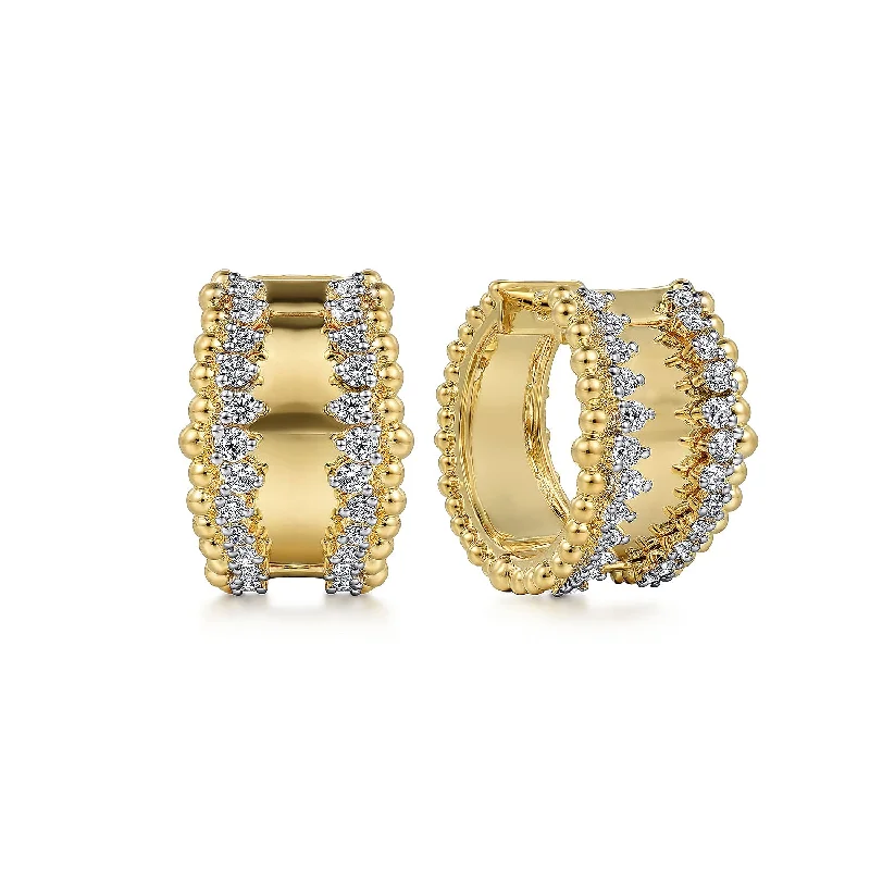 Ladies earrings with initial charms -Diamond Bujukan Huggie Earrings in Yellow Gold by Gabriel & Co.