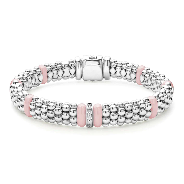 ladies-elegant-pearl-bracelets-Pink Caviar Single Station Diamond Caviar Bracelet