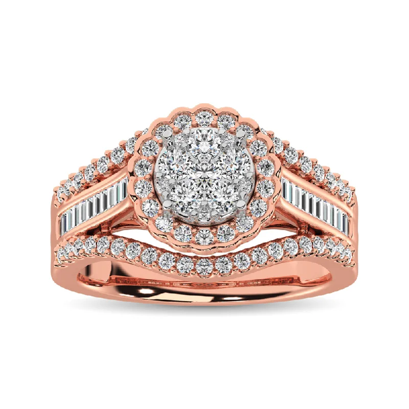 Ladies wedding rings with tide chalcedony -10K Rose Gold Round and Baguette Diamond 1 Ct.Tw. Engagement Ring