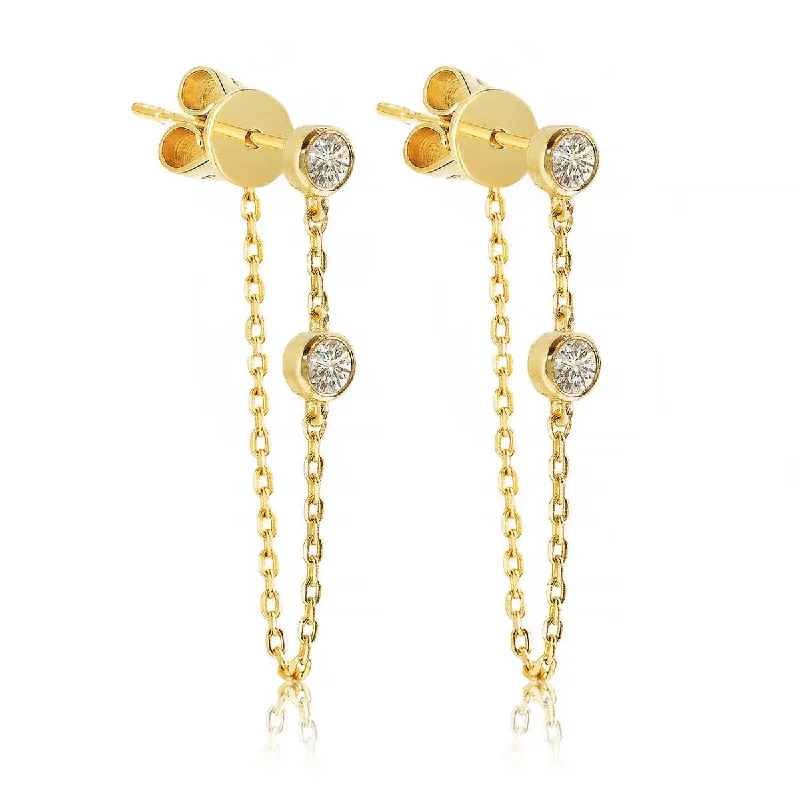 Ladies earrings for gathering vibes -Bezel Diamond Drop Chain Earrings