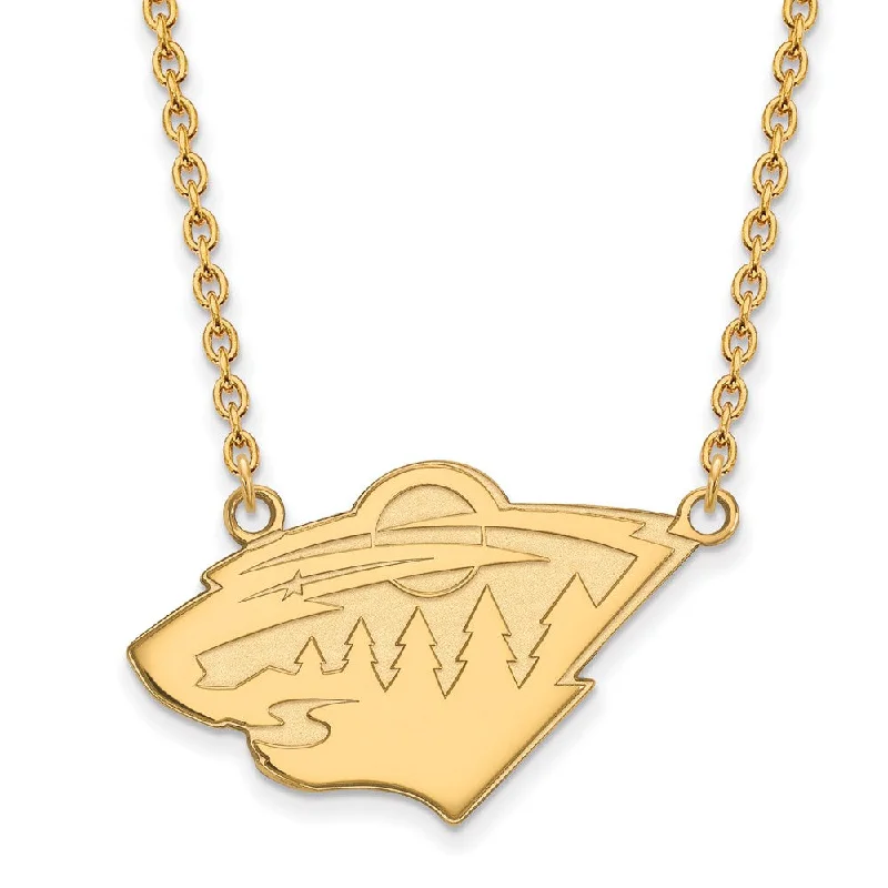 ladies-multi-strand-silver-necklaces-SS 14k Yellow Gold Plated NHL Minnesota Wild Large Necklace, 18 Inch