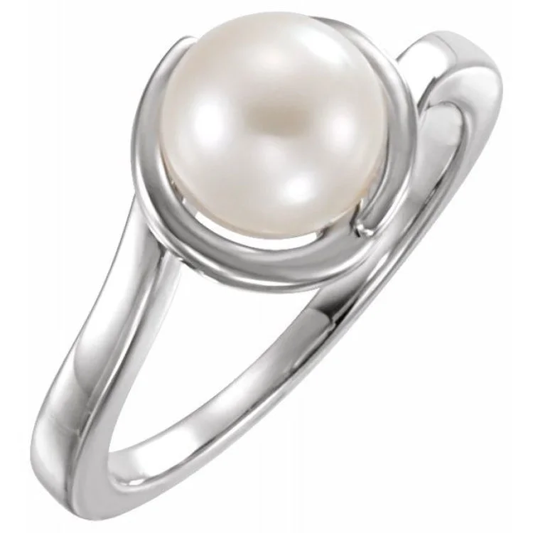 Ladies rings with claw designs -14K White Cultured White Freshwater Pearl Ring