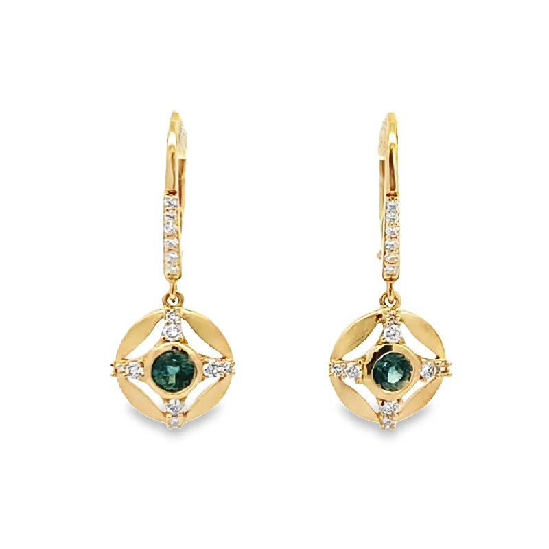 Ladies earrings with mist opal -Montana Sapphire and Diamond Earrings in Yellow Gold by Parle