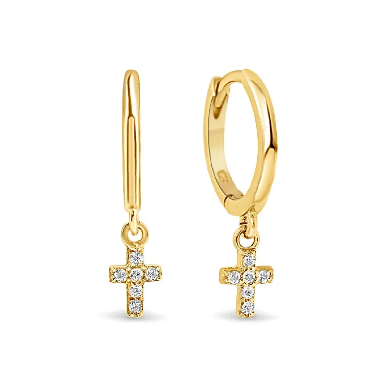 Ladies earrings with wave studs -Cross Dangle Huggie Earrings