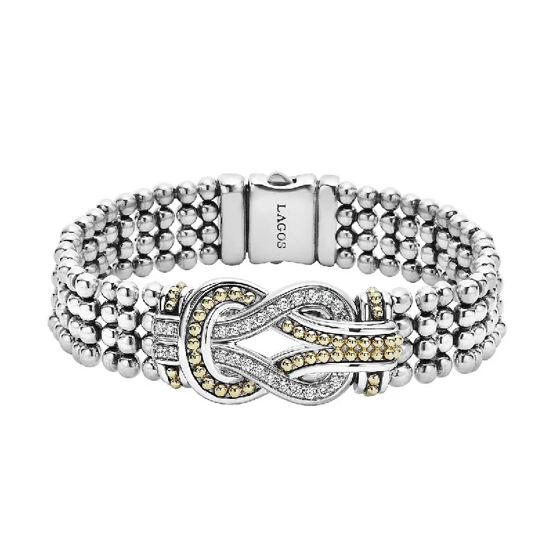 ladies-fashion-chain-link-bracelets-Two-Tone Knot Diamond Statement Bracelet