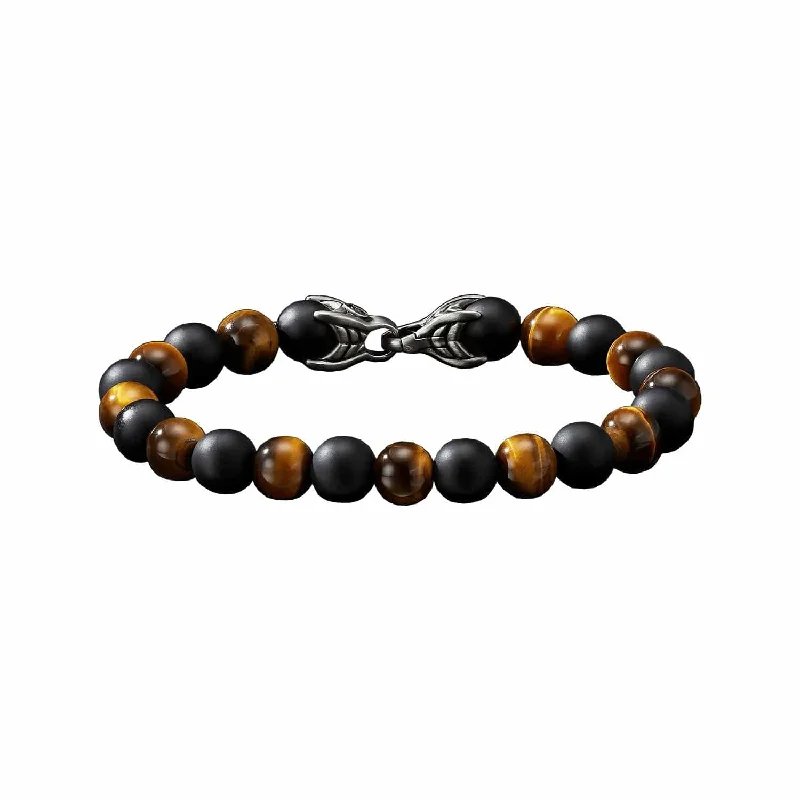 ladies-adjustable-cuff-pearl-bracelets-Spiritual Beads Bracelet in Tiger's Eye & Black Onyx