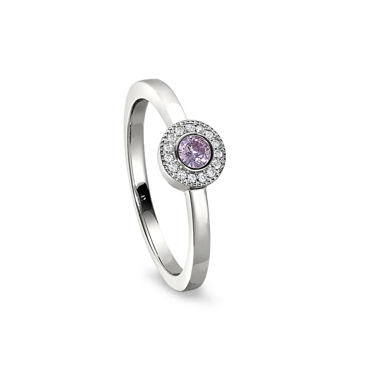 Ladies rings twisted elegance -Platinum Finish Sterling Silver Micropave Round Simulated Pink Sapphire Ring with Simulated Diamonds Size 5