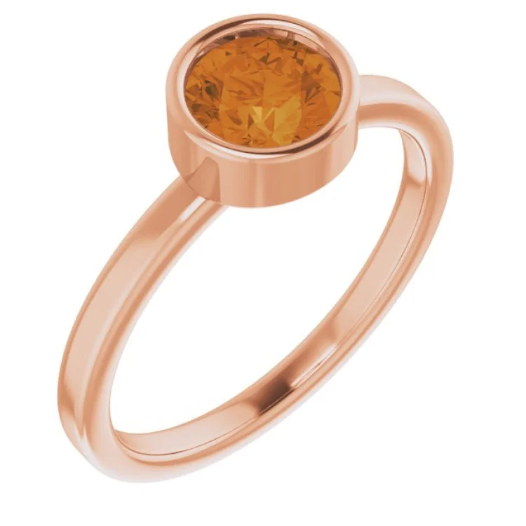 Ladies rings with nebula stones -14K Rose 6 mm Natural Citrine Ring