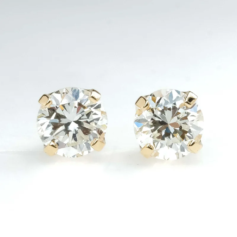 Ladies earrings for expo vibes -1.00ctw Round Diamond Solitaire Stud Earrings in 14K Yellow Gold