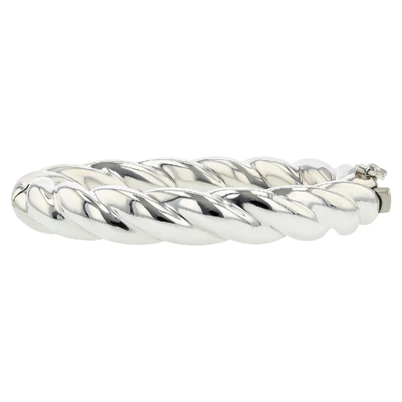 ladies-silver-crystal-bracelets-Sterling Silver Hinged Cable Bangle Bracelet