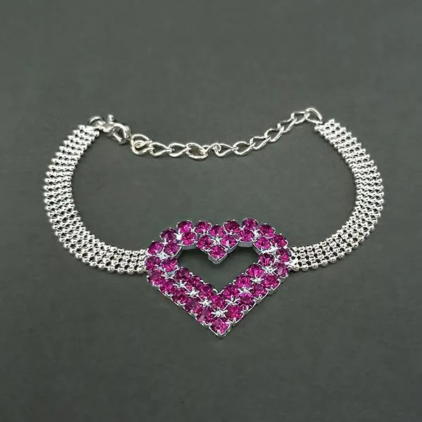 ladies-bridal-slider-bracelets-Urthn Purple Austrian Stone Heart Shaped Silver Plated Bracelet