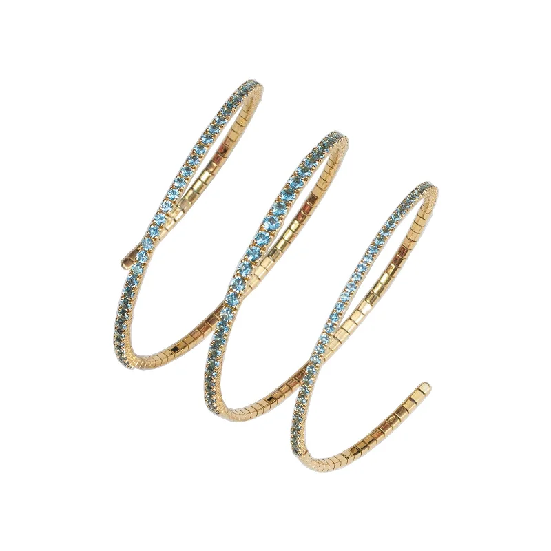 ladies-fashion-chain-link-bracelets-Three-Row Coil Bracelet in Aquamarine