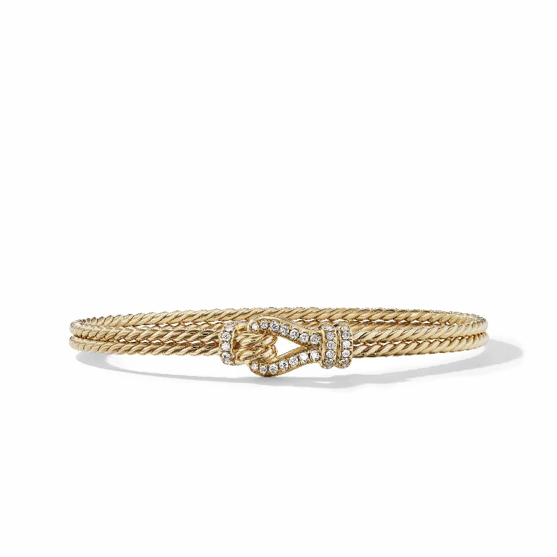 ladies-cross-hinged-bangle-bracelets-Thoroughbred Loop Bracelet in 18K Yellow Gold with Pave Diamonds