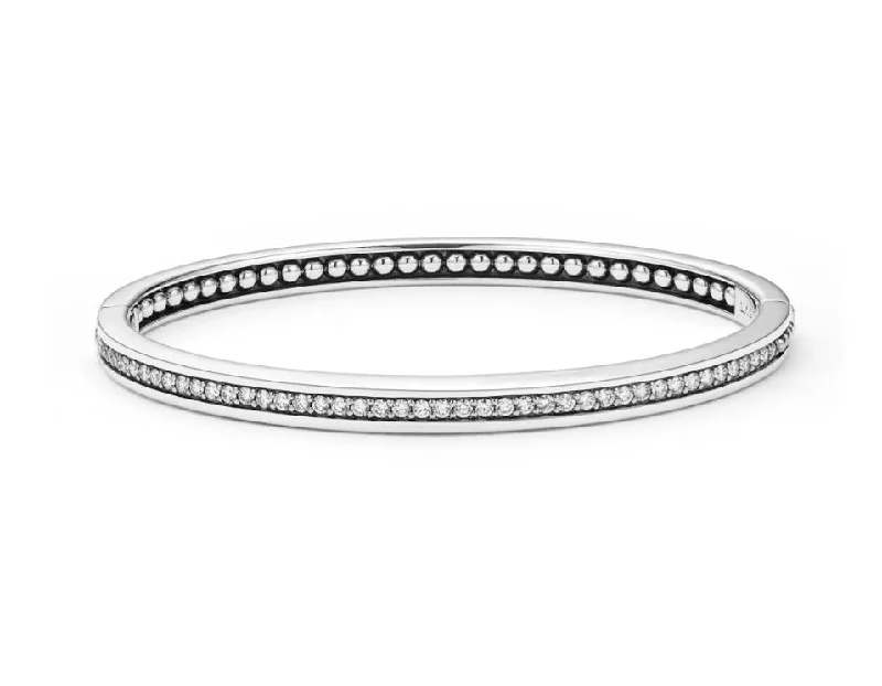 ladies-unique-hinged-bangle-bracelets-Caviar Spark 0.84Ct Diamond Linear Hinged Bangle Bracelet in Sterling Silver, Size 7