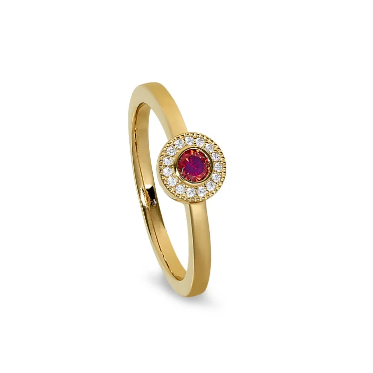 Ladies rings ornate shine -Gold Finish Sterling Silver Micropave Round Simulated Garnet Ring with Simulated Diamonds Size 4