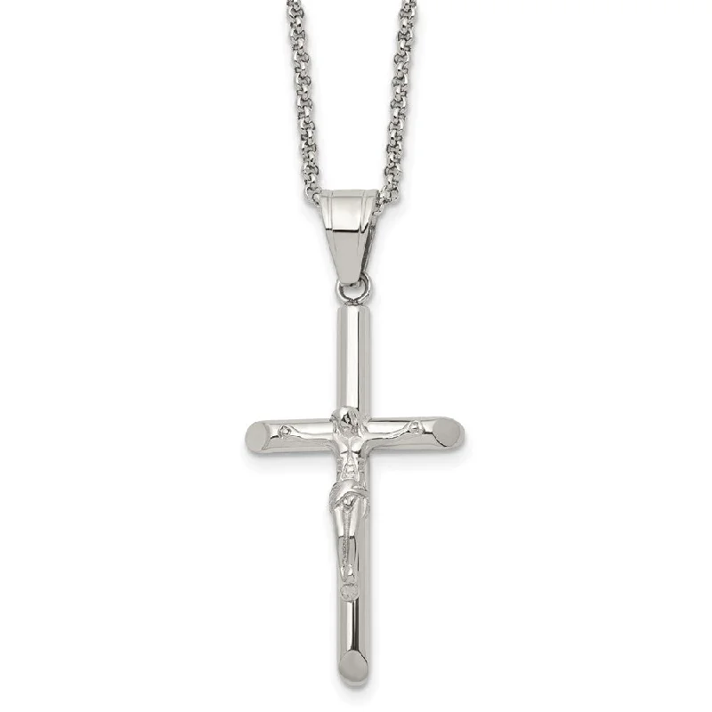 ladies-unique-figaro-chain-necklaces-Stainless Steel Polished Crucifix Cross Necklace, 22 Inch