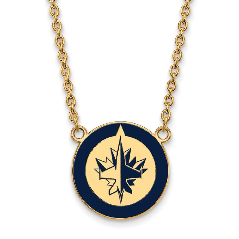 ladies-crystal-diamond-necklaces-SS 14k Yellow Gold Plated NHL Winnipeg Jets LG Enamel Necklace, 18 In