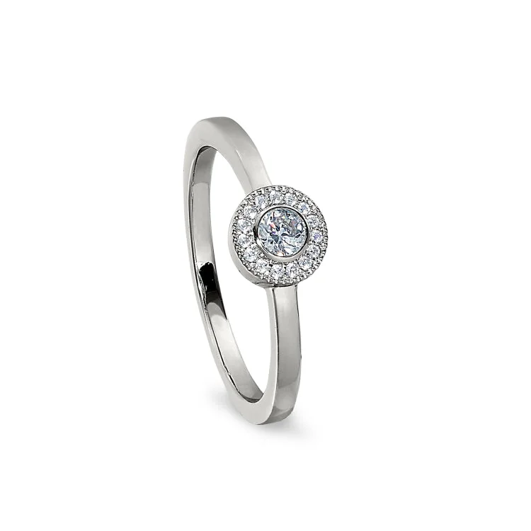 Ladies rings for starry elegance -Platinum Finish Sterling Silver Micropave Round Simulated Diamond Ring with Simulated Diamonds Size 7