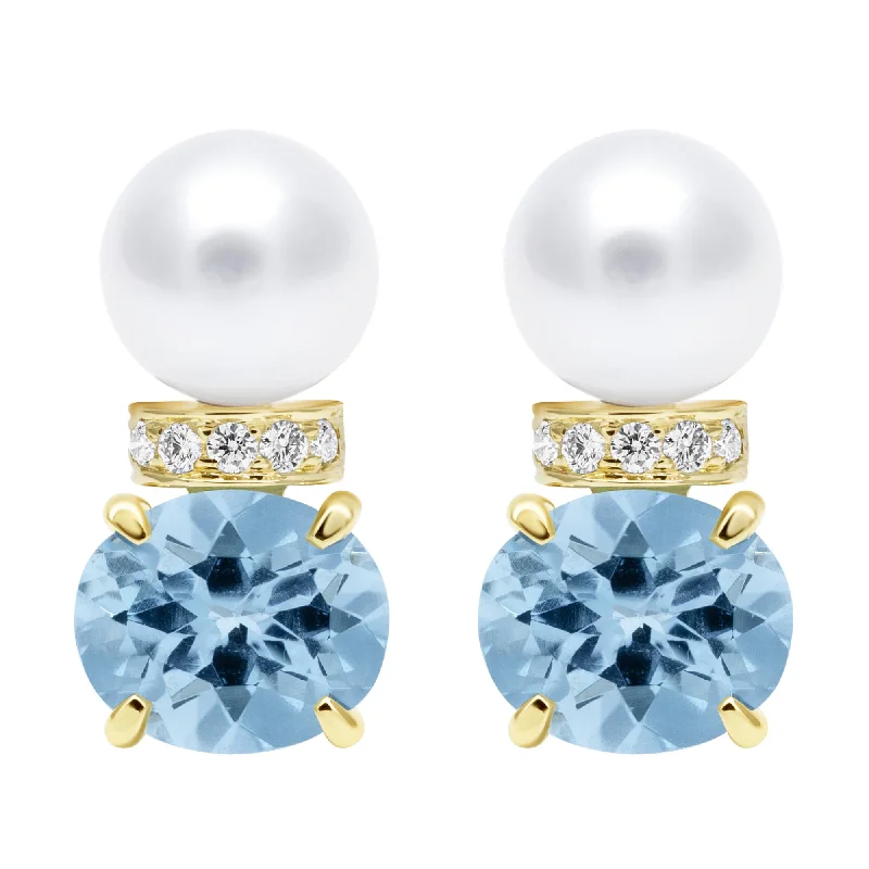 Ladies earrings for meadow charm -Earrings - Southsea Pearl, Bluetopaz And Diamond