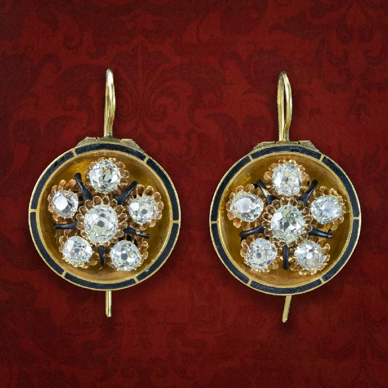 Ladies earrings for wild charm -Antique Victorian Diamond Drop Earrings 3.7ct Total