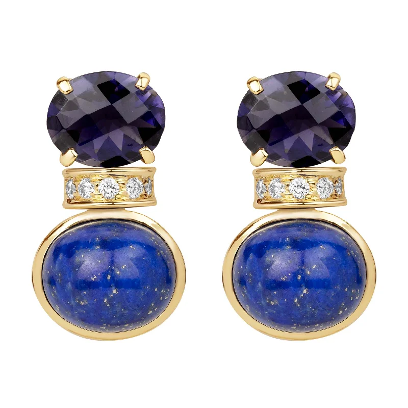 Ladies earrings with blaze shine -Earrings - Iolite, Diamond And Lapis Lazuli